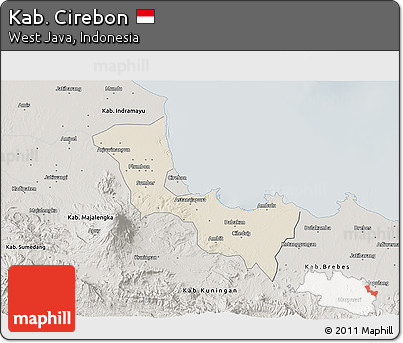 Shaded Relief 3D Map of Kab. Cirebon, semi-desaturated