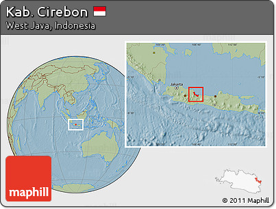 Savanna Style Location Map of Kab. Cirebon, hill shading