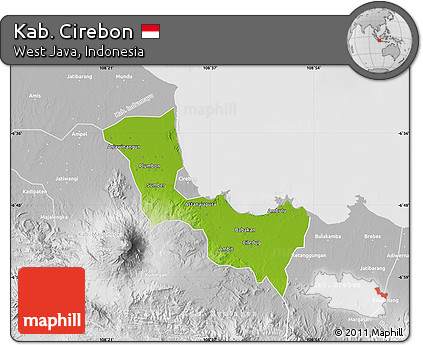 Physical Map of Kab. Cirebon, lighten, desaturated
