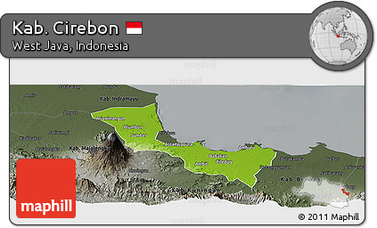 Physical Panoramic Map of Kab. Cirebon, darken, semi-desaturated