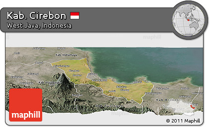Satellite Panoramic Map of Kab. Cirebon, semi-desaturated