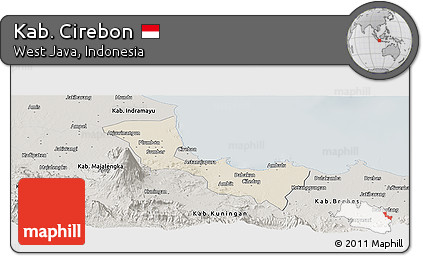 Shaded Relief Panoramic Map of Kab. Cirebon, semi-desaturated