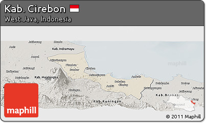 Shaded Relief Panoramic Map of Kab. Cirebon, semi-desaturated