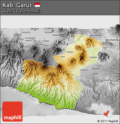 Physical 3D Map of Kab. Garut, desaturated