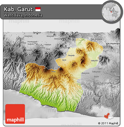 Physical 3D Map of Kab. Garut, desaturated