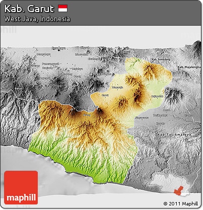 Physical 3D Map of Kab. Garut, desaturated