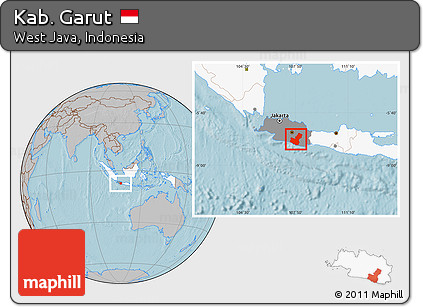 Gray Location Map of Kab. Garut, highlighted country, highlighted parent region, hill shading
