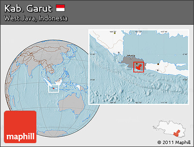 Gray Location Map of Kab. Garut, highlighted country, highlighted parent region, hill shading