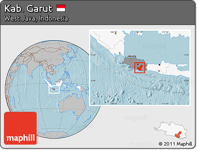 Gray Location Map of Kab. Garut, highlighted country, highlighted parent region, hill shading
