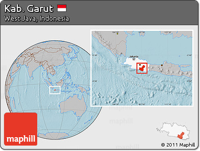 Gray Location Map of Kab. Garut, highlighted parent region, hill shading