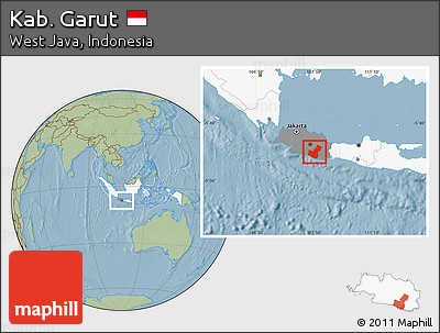 Savanna Style Location Map of Kab. Garut, highlighted country, highlighted parent region, hill shading