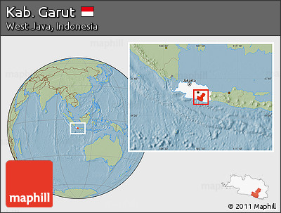 Savanna Style Location Map of Kab. Garut, highlighted parent region, hill shading