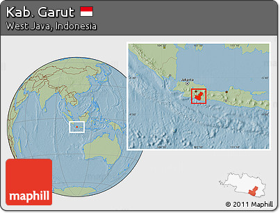 Savanna Style Location Map of Kab. Garut, hill shading