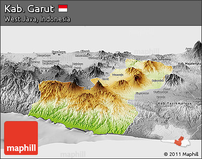 Physical Panoramic Map of Kab. Garut, desaturated
