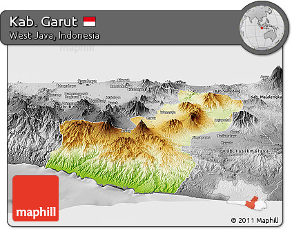 Physical Panoramic Map of Kab. Garut, desaturated