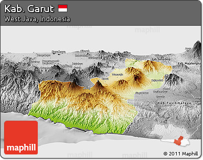 Physical Panoramic Map of Kab. Garut, desaturated