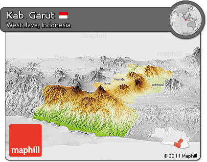 Physical Panoramic Map of Kab. Garut, lighten, desaturated