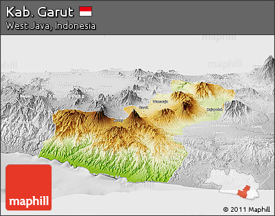 Physical Panoramic Map of Kab. Garut, lighten, desaturated