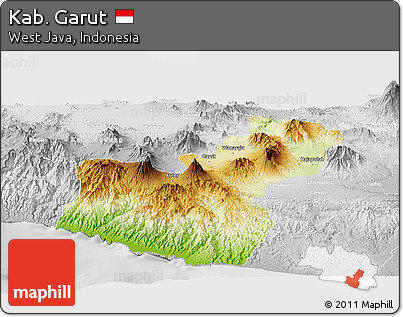 Physical Panoramic Map of Kab. Garut, lighten, desaturated