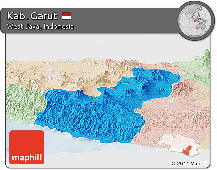Political Panoramic Map of Kab. Garut, lighten