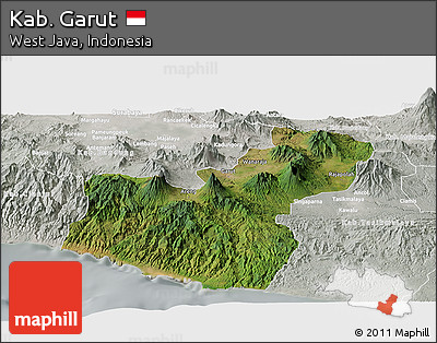 Satellite Panoramic Map of Kab. Garut, lighten, semi-desaturated