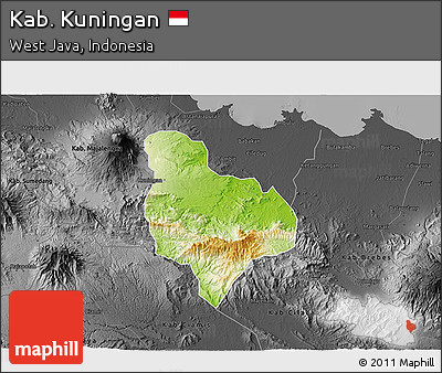 Physical 3D Map of Kab. Kuningan, darken, desaturated
