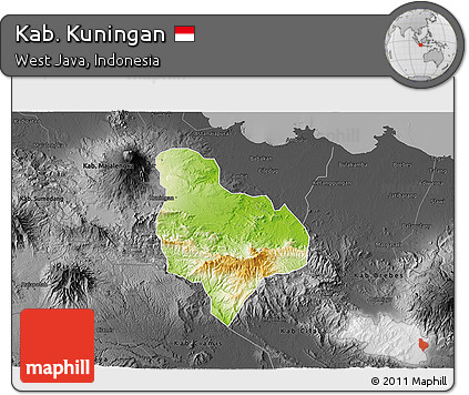 Physical 3D Map of Kab. Kuningan, darken, desaturated