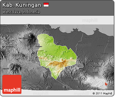 Physical 3D Map of Kab. Kuningan, darken, desaturated