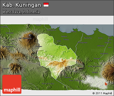 Physical 3D Map of Kab. Kuningan, darken