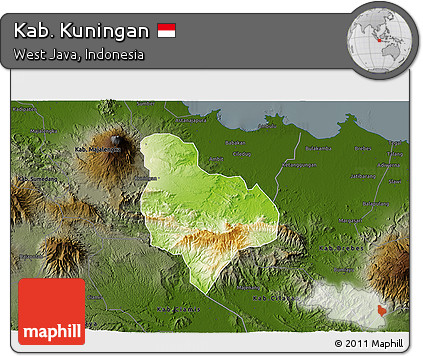 Physical 3D Map of Kab. Kuningan, darken