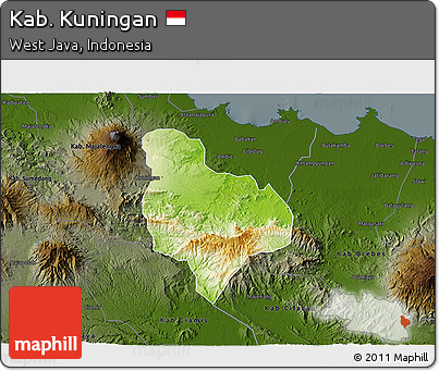 Physical 3D Map of Kab. Kuningan, darken