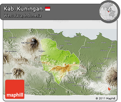 Physical 3D Map of Kab. Kuningan, semi-desaturated