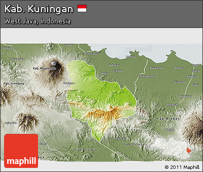 Physical 3D Map of Kab. Kuningan, semi-desaturated