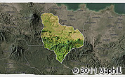 Satellite 3D Map of Kab. Kuningan, darken, semi-desaturated