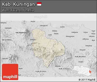 Shaded Relief 3D Map of Kab. Kuningan, desaturated