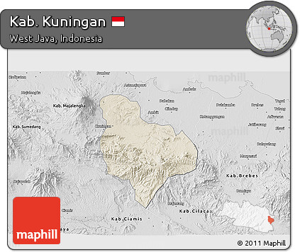 Shaded Relief 3D Map of Kab. Kuningan, desaturated