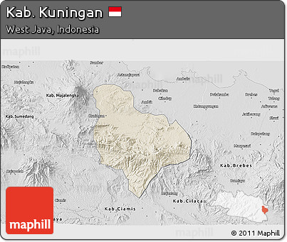 Shaded Relief 3D Map of Kab. Kuningan, desaturated