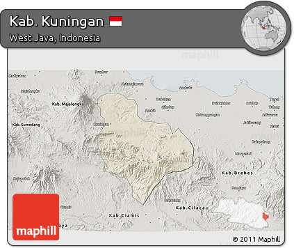 Shaded Relief 3D Map of Kab. Kuningan, semi-desaturated