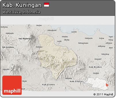 Shaded Relief 3D Map of Kab. Kuningan, semi-desaturated