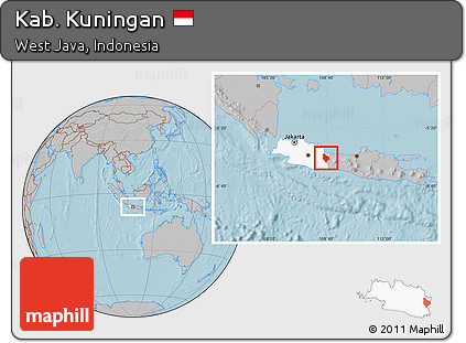 Gray Location Map of Kab. Kuningan, highlighted parent region, hill shading