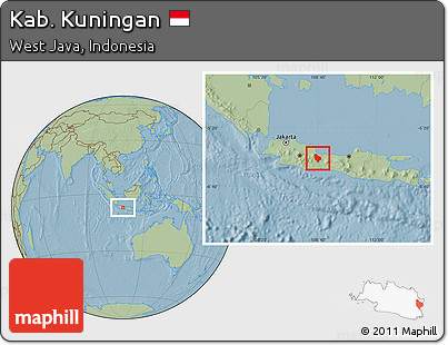 Savanna Style Location Map of Kab. Kuningan, hill shading