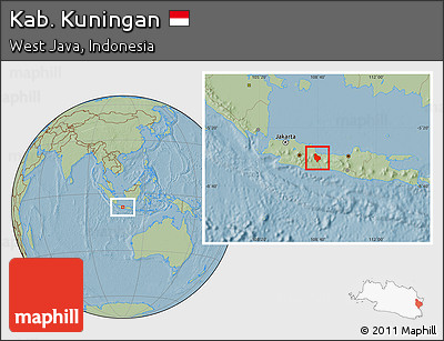 Savanna Style Location Map of Kab. Kuningan, hill shading