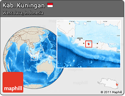 Shaded Relief Location Map of Kab. Kuningan, highlighted country
