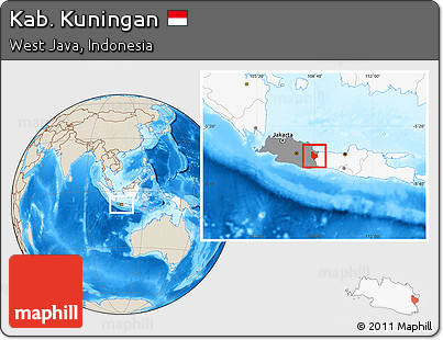 Shaded Relief Location Map of Kab. Kuningan, highlighted country, highlighted parent region