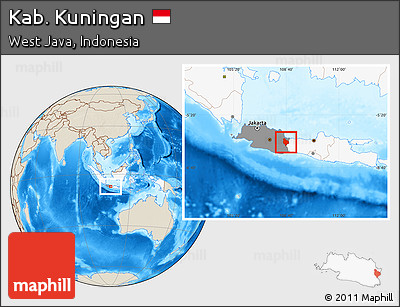 Shaded Relief Location Map of Kab. Kuningan, highlighted country, highlighted parent region