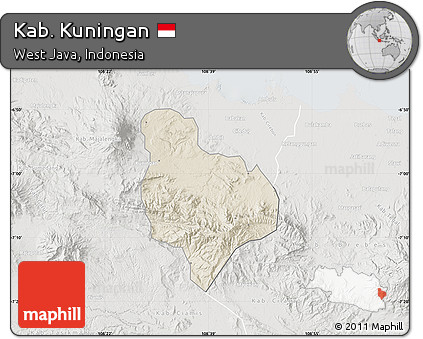 Shaded Relief Map of Kab. Kuningan, lighten, semi-desaturated