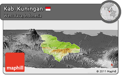 Physical Panoramic Map of Kab. Kuningan, darken, desaturated
