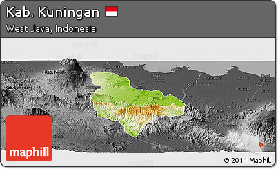 Physical Panoramic Map of Kab. Kuningan, darken, desaturated