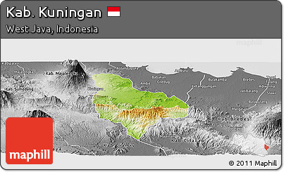 Physical Panoramic Map of Kab. Kuningan, desaturated
