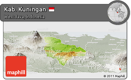 Physical Panoramic Map of Kab. Kuningan, lighten, semi-desaturated